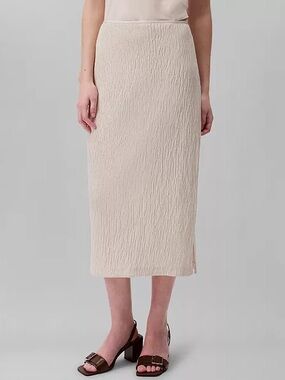 Calvin Klein Women's Sequined Side Slit Midi Skirt Oatmeal Beige Size 4 $129